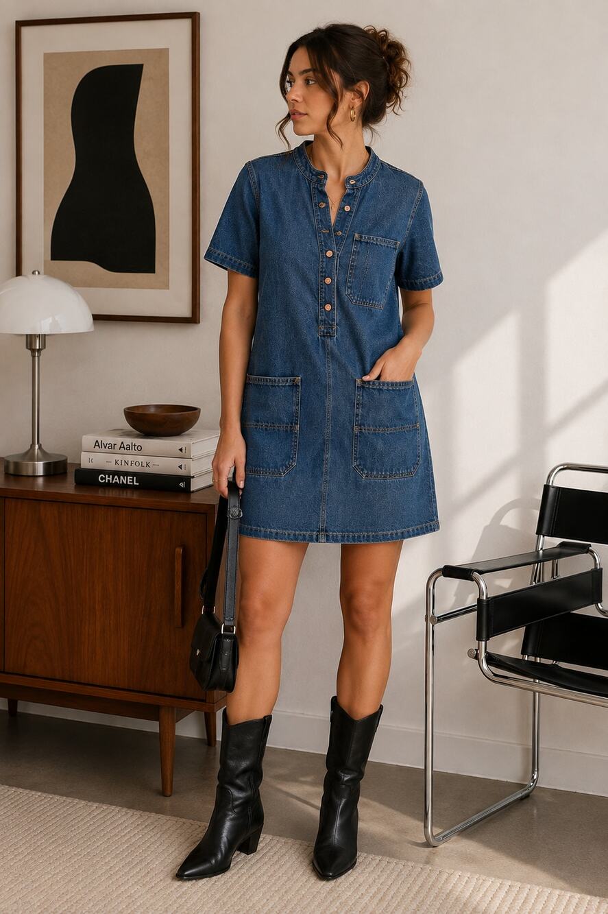 Gap BetterMade Denim Dress Size L Blue Chore Utility Pocket Midi Dress ✨